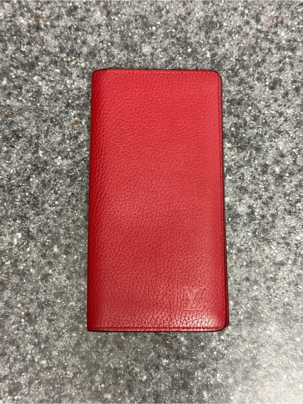 Auth Louis Vuitton Red Taurillon Leather Long Bifold Brazza Wallet Men’s/Unisex